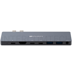 Концентратор-USB Canyon Multiport Docking Station with 8 port, 1*Type C PD100W+2*Type C data+2*HDMI+2*USB3.0+1*Audio. Input 100-240V, Output USB-C PD100W&USB-A 5V/1A, Aluminium alloy, Space gray, 135*48*10mm, 0.056kg
