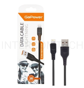 Кабель GoPower GP01L USB (m)-Lightning (m) 1.0м 2.4A ПВХ черный (1/800)