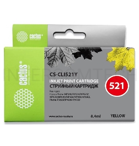 Картридж струйный Cactus CS-CLI521Y желтый для Canon Pixma MP540/ MP550/ MP620/ MP630; MX860,(8,2ml)