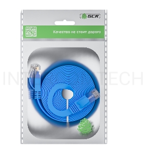 Патч-корд GCR PROF плоский прямой 2.0m, UTP медь кат.6, синий, 30 AWG, ethernet high speed 10 Гбит/с, RJ45, T568B