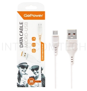 Кабель GoPower GP01M USB (m)-microUSB (m) 1.0м 2.4A ПВХ белый (1/800)