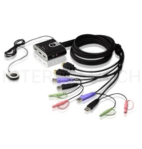 Переключатель KVM ATEN (CS692-AT) KVM+Audio,  1 user USB+HDMI =>  2 cpu USB+HDMI, со встр.шнурами USB+Audio 2x1.2м., 1920x1200, настол., исп.стандарт.