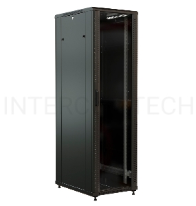 Шкаф серверный WRline (WR-TT-2268-AS-RAL9004) напольный 22U 600x800мм пер.дв.стекл задн.дв.стал.лист 2 бок.пан. 800кг черный 710мм 1166мм IP20 сталь