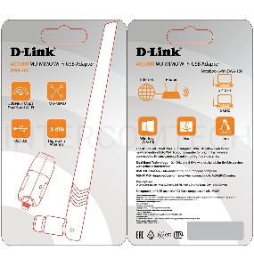 Адаптер D-Link DWA-185/RU/A1A Беспроводной двухдиапазонный USB 3.0 адаптер AC1200 с поддержкой MU-MIMO и съемной антенной