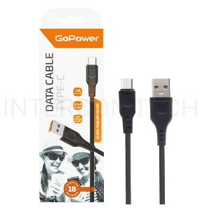 Кабель GoPower GP01T USB (m)-Type-C (m) 1.0м 2.4A ПВХ черный (1/800)
