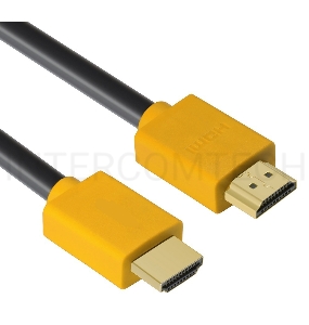 Кабель Greenconnect 0.3m HDMI версия 2.0, HDR 4:2:2, Ultra HD, 4K 60 fps 60Hz/5K*30Hz, 3D, AUDIO, 18.0 Гбит/с, 28/28 AWG, OD7.3mm, тройной экран, черный, желтые коннекторы, GCR-HM441-0.3m