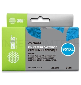 Картридж струйный Cactus CS-CN046 голубой для №950 HP OfficeJet Pro 8100/8600 (26ml)
