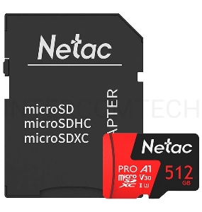 Карта MicroSD card Netac P500 Extreme Pro 512GB, retail version w/SD adapter