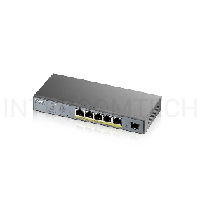 Коммутатор Zyxel GS1350-6HP, 4xGE PoE+, 1xGE PoE++ (802.3bt), 1xSFP, бюджет PoE 60 Вт, дальность передачи питания до 250 м, автоперезагрузка PoE-портов, повышенная защита от перенапряжений и электростатических р