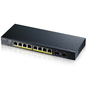 Коммутатор PoE+ Zyxel GS1100-10HP, 8xGE PoE+, 2xSFP, настольный, бесшумный, бюджет PoE 130 Вт