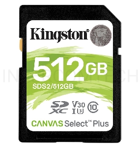 Флеш карта SDXC 512Gb Class10 Kingston SDS2/512GB Canvas Select Plus w/o adapter