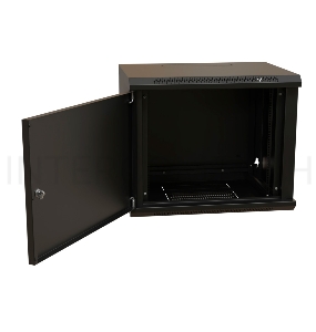 Шкаф коммутационный WRline (WR-TW-1245-SR-RAL9004) настенный 12U 600x450мм пер.дв.металл 2 бок.пан. 60кг черный 370мм 650мм IP20 сталь