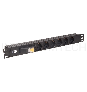 Блок ITK PDU 6 розеток DIN49440 (нем. cтанд.), с автоматом на 10А,1U, без шнура, вх. IEC320 C14, алюминиевый профиль, черный