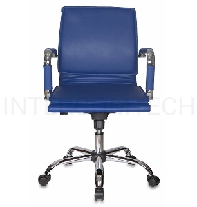 Кресло руководителя Бюрократ CH-993-Low/blue низкая спинка синий искусственная кожа крестовина хромированная