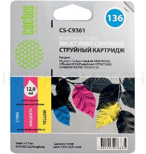 Картридж струйный Cactus CS-C9361 трехцветный для №136 HP DJ5443/D4163 PS2573/C3183 (9ml)