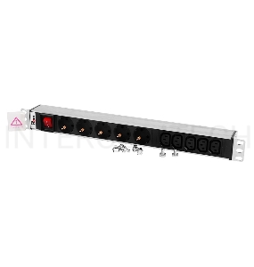 Блок розеток ЦМО  Rem-10 без шнура с выкл., 5 Schuko, 5 IEC 60320 C13, вход IEC 60320 C14, 10A, алюм., 19