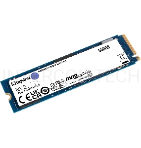 Накопитель SSD Kingston 500GB M.2 SNV2S/500G SNV2 NVMe, PCIe 4.0 x4, 3D TLC, R/W 3500/2100MB/s, TBW 160, DWPD 0.3