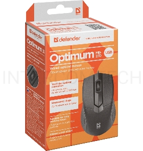 Мышь проводная Defender Optimum MB-270 черный [52270] {Проводная оптическая мышь, 3 кнопки,1000 dpi}