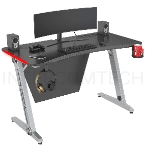 Стол игровой Cactus CS-GTZ-SL-CARBON-RED столешница МДФ карбон каркас серебристый