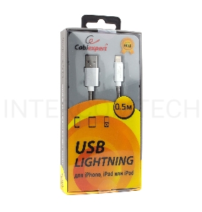 Кабель Cablexpert для Apple CC-G-APUSB02S-0.5M, AM/Lightning, серия Gold, длина 0.5м, серебро, блистер