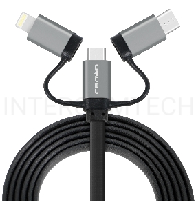 Кабель Crown USB - microUSB/USB Type-C/Lightning CMCU-3182 black