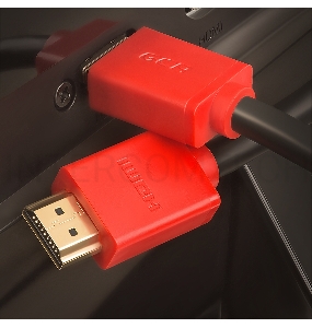 Кабель Greenconnect 0.5m HDMI версия 2.0, HDR 4:2:2, Ultra HD, 4K 60 fps 60Hz/5K*30Hz, 3D, AUDIO, 18.0 Гбит/с, 28/28 AWG, OD7.3mm, тройной экран, черный, красные коннекторы, GCR-HM451-0.5m Greenconnect Кабель 0.5m HDMI версия 2.0, HDR 4:2:2, Ultra HD, 4K 