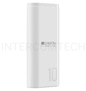 Мобильный аккумулятор CANYON Power bank 10000mAh Li-poly battery, Input 5V/2A, Output 5V/2.1A, with Smart IC, White, USB cable length 0.25m, 120*52*22mm, 0.210Kg