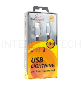 Кабель Cablexpert для Apple CC-G-APUSB02Gy-1.8M, AM/Lightning, серия Gold, длина 1.8м, титан, блистер