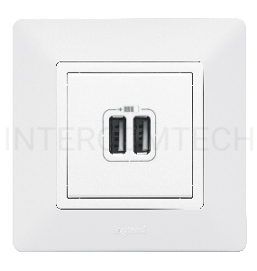 Механизм розетки USB 2-м Valena Life 240В/5В 1500мА с лицевой панелью бел. Leg 753412