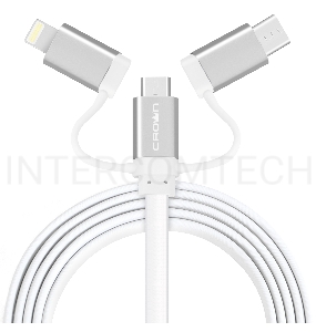 Кабель Crown USB - microUSB/USB Type-C/Lightning CMCU-3182 white
