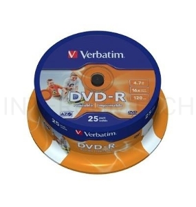 Диск DVD-R Verbatim 4.7Gb 16x Cake Box (25шт) Printable (43538)
