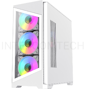 Компьютерный корпус mATX, без блока питания Gamemax Destroyer TGW mATX case, white, w/o psu, w/1xUSB3.0+2xUSB2.0, Combo Audio, w/3x12cm ARGB front fan (1xFN-12A-M6I-W, 2xFN-12A-S6I-W), w/1x12cm ARGB rear fan