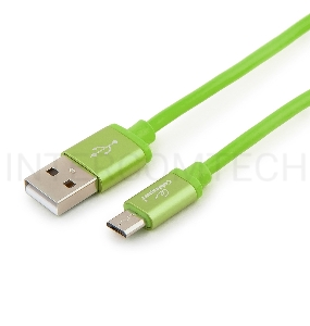 Кабель USB 2.0 Cablexpert CC-S-mUSB01Gn-1M, AM/microB, серия Silver, длина 1м, зеленый, блистер 