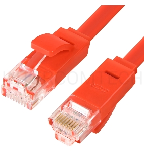Патч-корд Greenconnect PROF плоский прямой 20.0m, UTP медь кат.6, красный, позолоченные контакты, 30 AWG, GCR-LNC624-20.0m, ethernet high speed 10 Гбит/с, RJ45, T568B Greenconnect Патч-корд PROF плоский прямой 20.0m, UTP медь кат.6, красный, позолоченные 