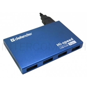 Разветвитель Defender  SEPTIMA SLIM USB2.0 - 7 портов, + блок питания DC 5В...2А, + кабель USB 2.0 A(M) - MiniB (M) - 1м  83505