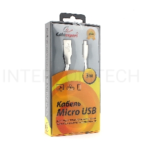 Кабель USB 2.0 Cablexpert CC-G-mUSB01W-3M, AM/microB, серия Gold, длина 3м, белый, блистер