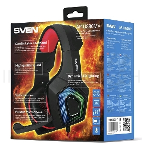 Игровые наушники с микрофоном SVEN AP-U880MV, черный-красный (USB, LED) Игровые наушники с микрофоном SVEN AP-U880MV, черный-красный (USB, LED)