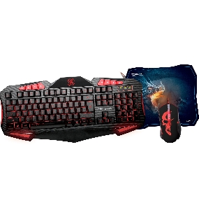 Игровой набор Qumo Axe Strike, проводная, 104+8 клавиш, встроенные подсветки общая + кнопок 7 цветов, мышь проводная, оптическая, коврик