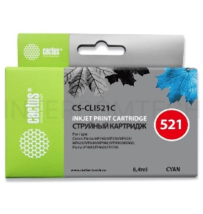 Картридж струйный Cactus CS-CLI521С голубой для Canon MP540/MP550/MP620/MP630 (8,2ml)
