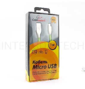 Кабель USB 2.0 Cablexpert CC-G-mUSB01Gn-1M, AM/microB, серия Gold, длина 1м, зеленый, блистер