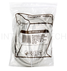 Кабель Gembird/Cablexpert CC-PPVGA-6, Кабель VGA Premium ,15M/15M,1.8м, тройной экран, феррит.кольца, пакет    