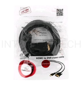 Кабель Кабель HDMI-DVI Gembird, 4.5м, 19M/19M, single link, черный, позол.разъемы, экран CC-HDMI-DVI-15