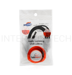 Кабель USB 2.0 Cablexpert CC-ApUSB2bk1m, AM/Lightning 8P, 1м, нейлоновая оплетка, алюминиевые разъемы, черный, пакет