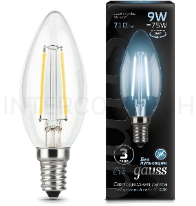 Лампа светодиодная Filament Свеча E14 9Вт 4100К GAUSS 103801209