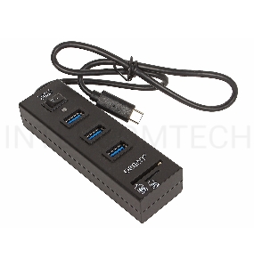 Концентратор USB 3.0 ORIENT JK-331, Type-C HUB 3 Ports + SD/microSD CardReader, выкл., черный, кабель тип С 