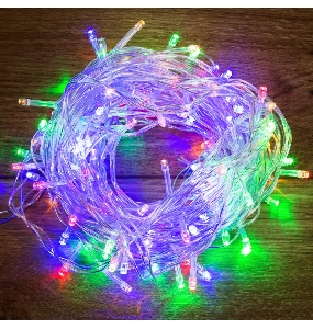 Гирлянда светодиодная универсальная 100 LED Мультиколор 10 метров, прозрачный ПВХ, с контроллером