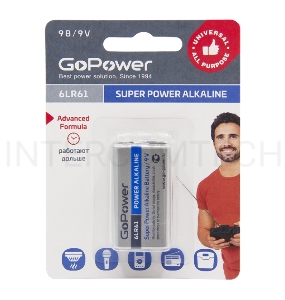 Батарейка GoPower Крона 6LR61 BL1 Alkaline 9V (1/10/240)