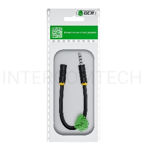 Удлинитель для гарнитуры GCR 0.3m jack 3,5mm/jack 3,5mm черный, желтая окантовка, 28AWG, M/F