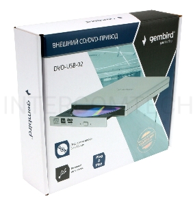 Внешний DVD-привод с интерфейсом USB 2.0 Gembird DVD-USB-02-SV пластик, серебро