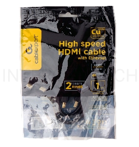 Кабель HDMI Cablexpert CCF2-HDMI4-1M, 1м, v2.0, 19M/19M, черный, позол.разъемы, экран, 2 ферр кольца, пакет